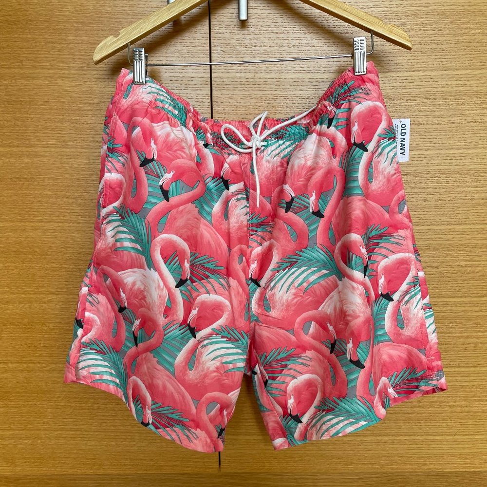 NWT - Old Navy Flamingo Swim Trunks Mens Large